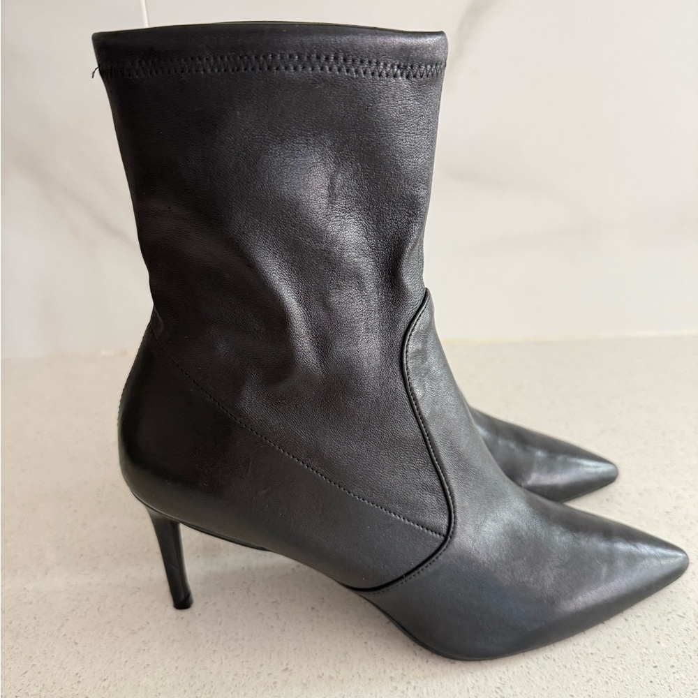 Stuart Weitzman Bootie Pointed Toe Black Stretch … - image 2
